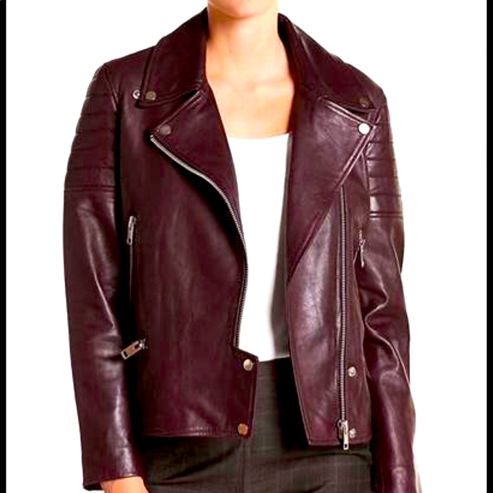 Walter Baker size L burgundy leather Motorcycle jacket. Brand NWT, never worn.